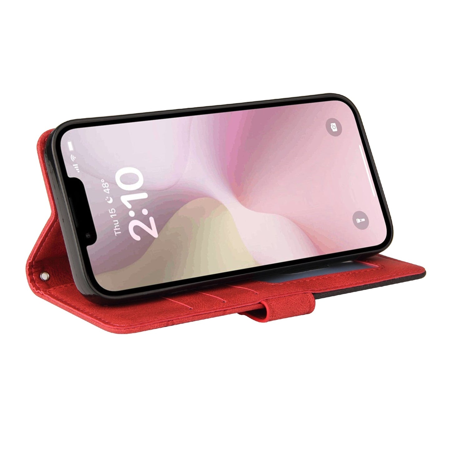 For iPhone 16e Dual-color Splicing Flip Leather Phone Case(Red)