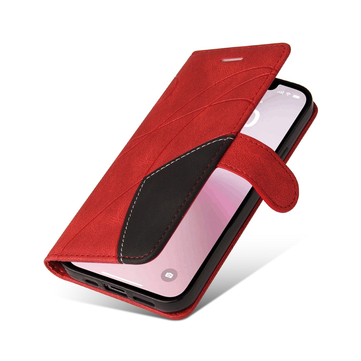 For iPhone 16e Dual-color Splicing Flip Leather Phone Case(Red)