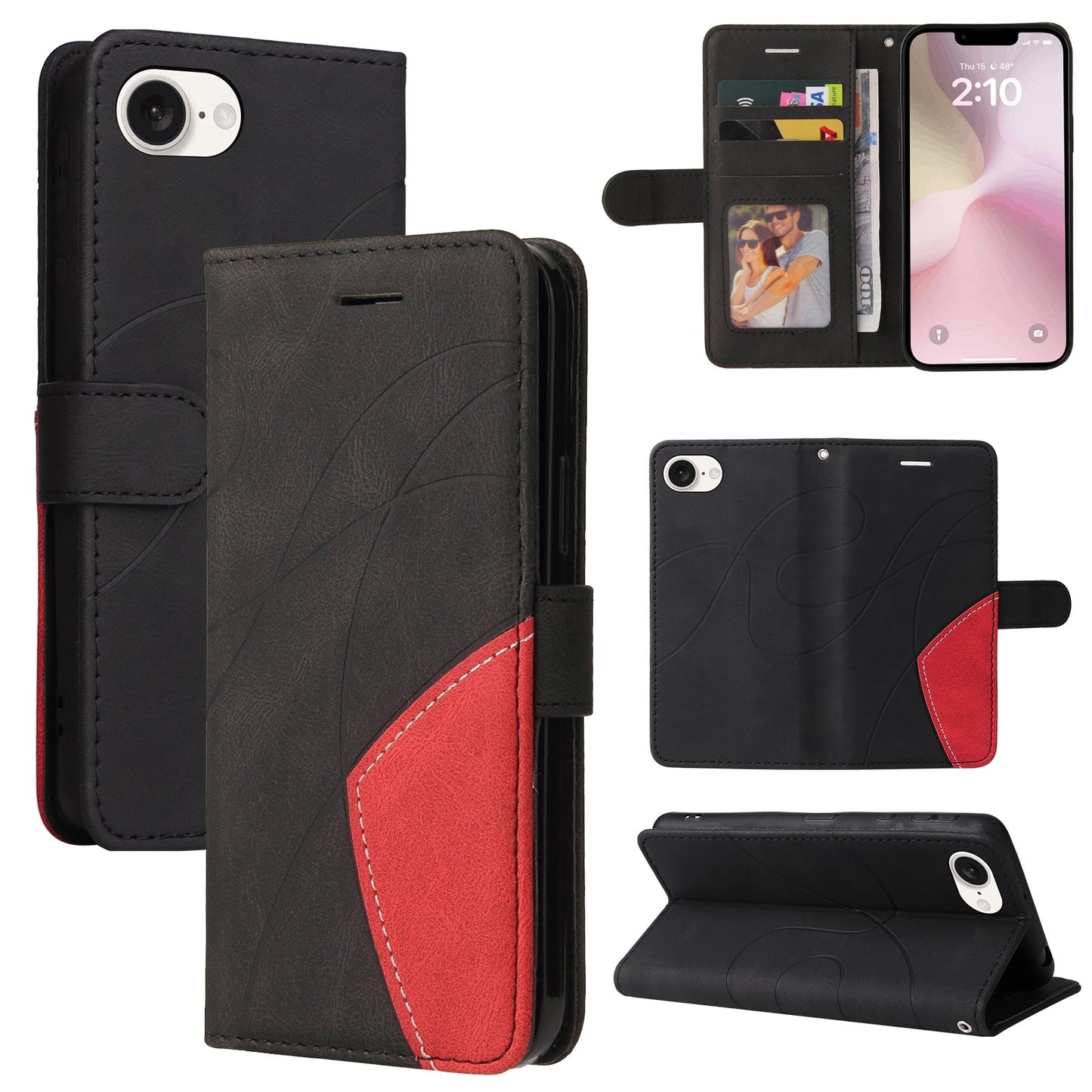For iPhone 16e Dual-color Splicing Flip Leather Phone Case(Black)