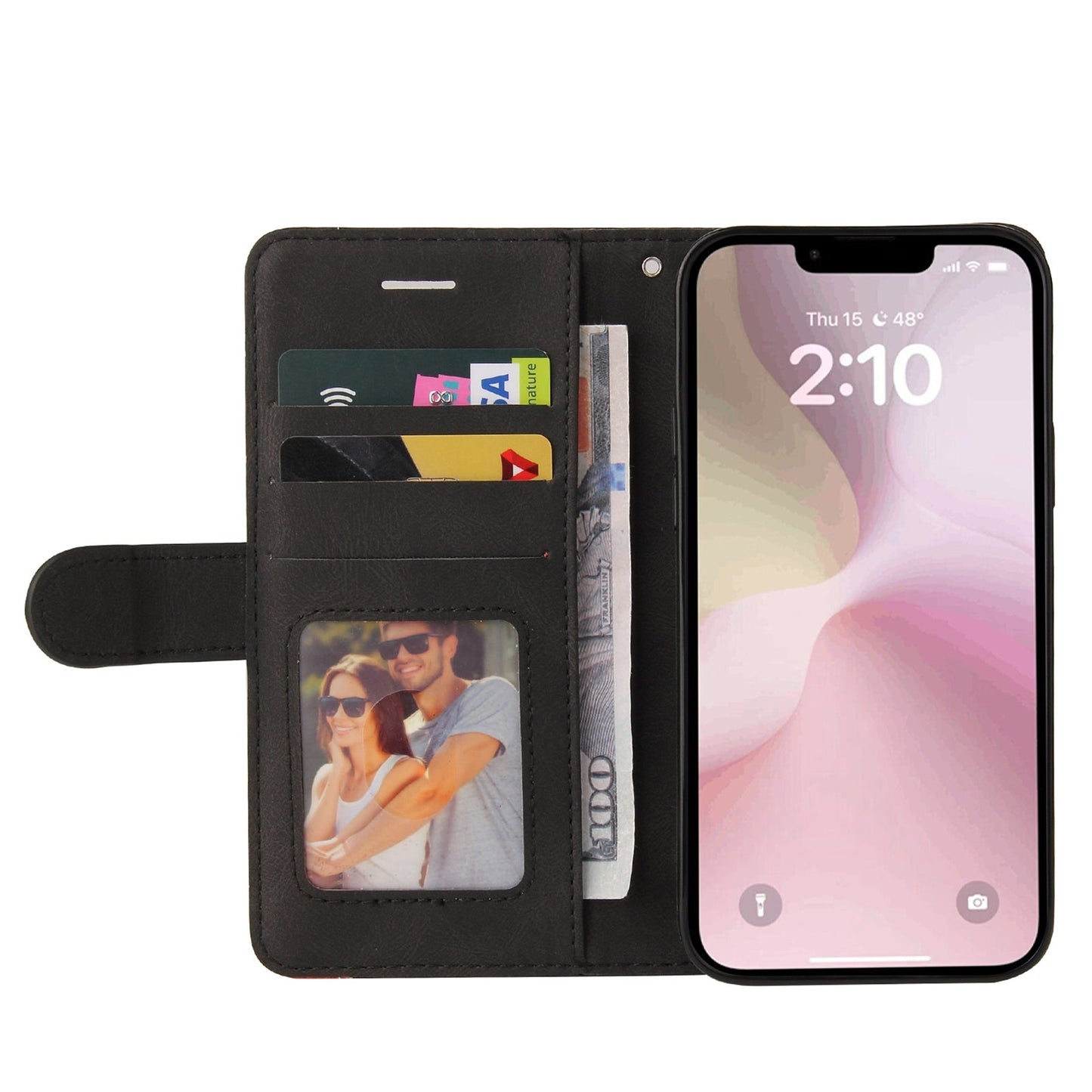 For iPhone 16e Dual-color Splicing Flip Leather Phone Case(Black)
