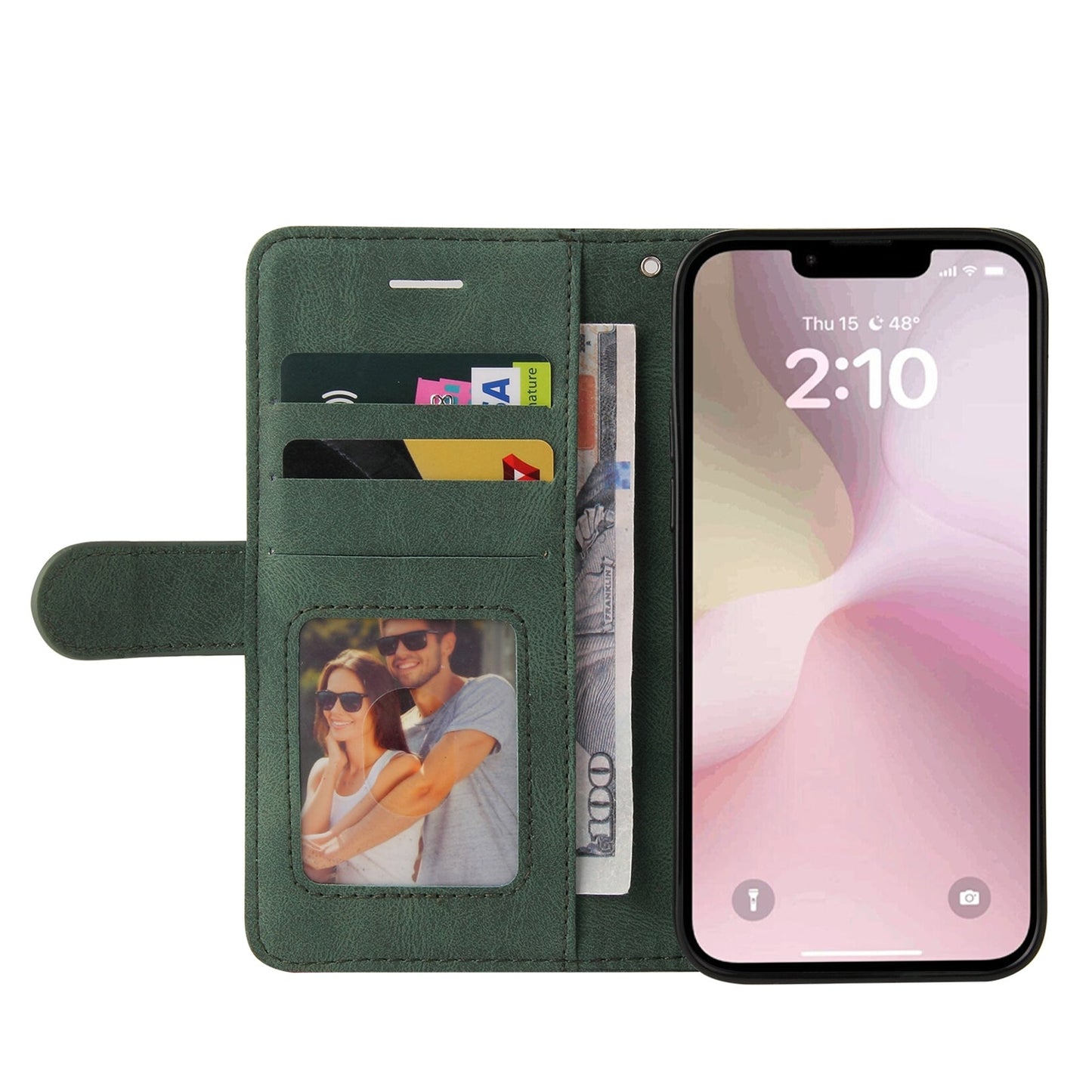 For iPhone 16e Dual-color Splicing Flip Leather Phone Case(Green)