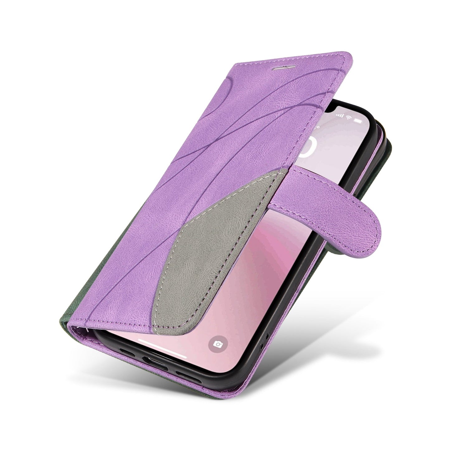 For iPhone 16e Dual-color Splicing Flip Leather Phone Case(Purple)