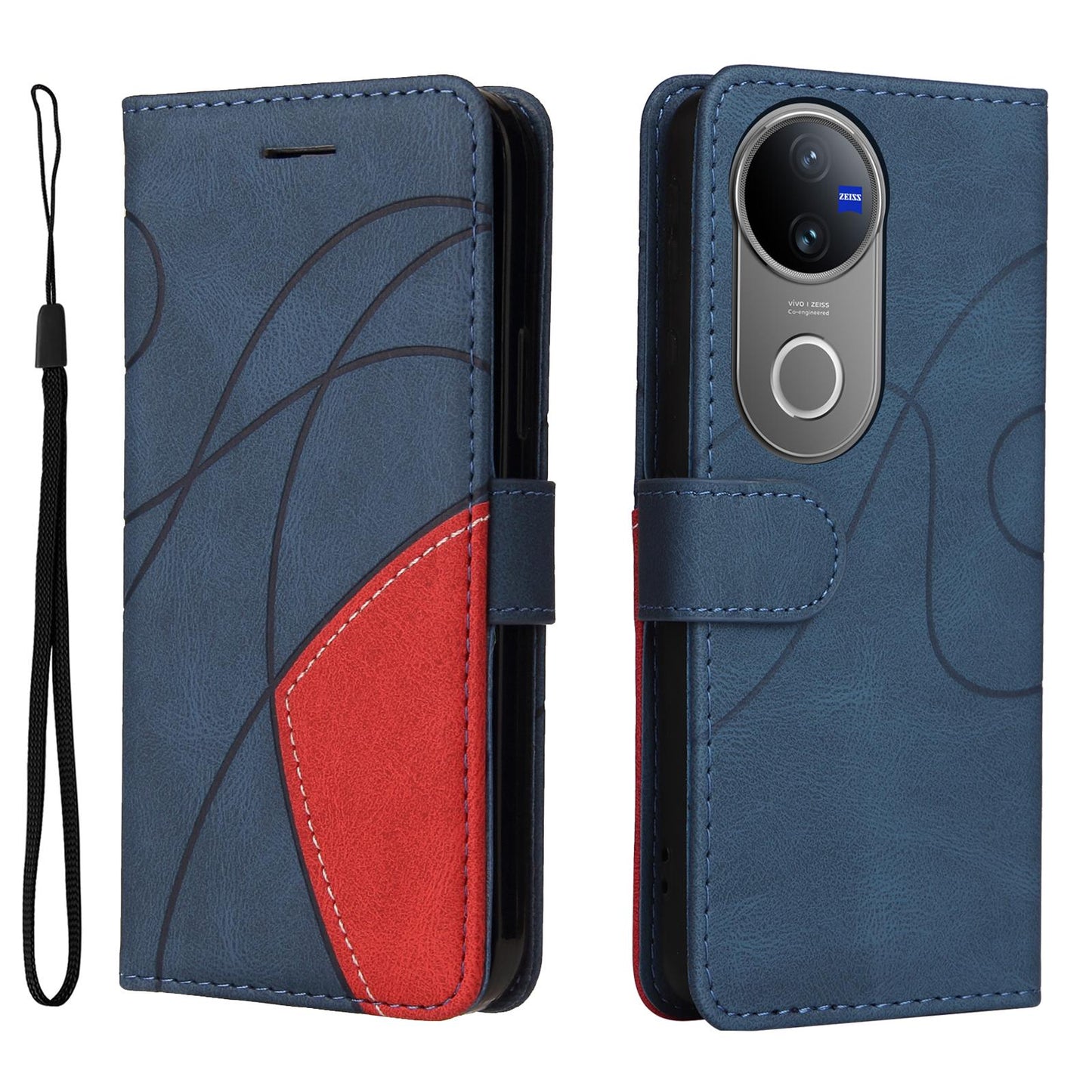 For vivo V50 5G Global Dual-color Splicing Flip Leather Phone Case(Blue)