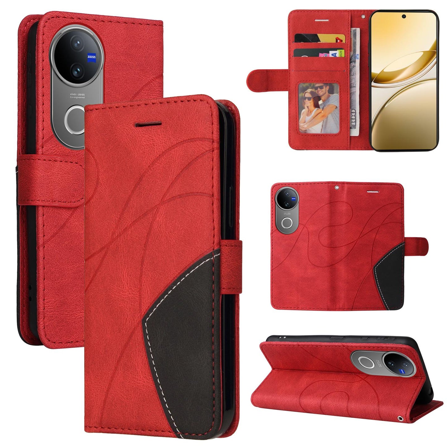 For vivo V50 5G Global Dual-color Splicing Flip Leather Phone Case(Red)
