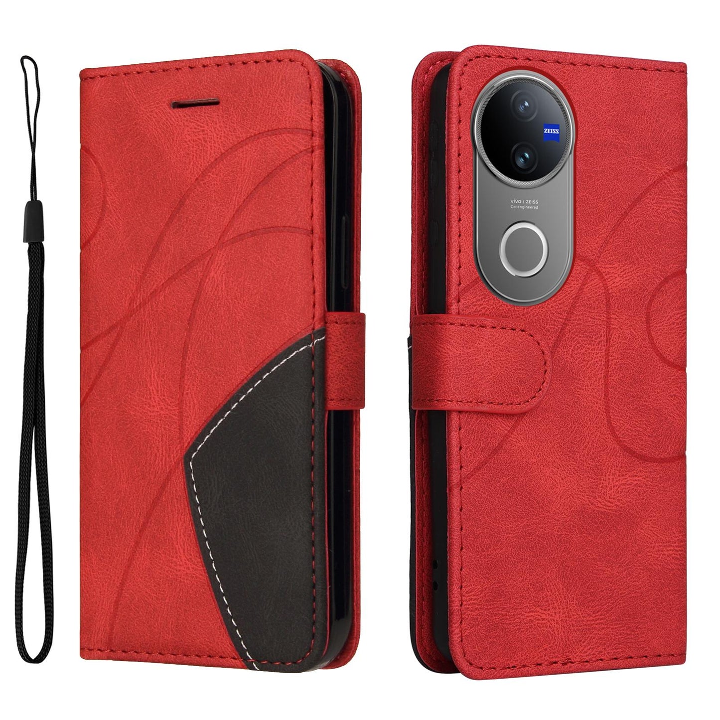 For vivo V50 5G Global Dual-color Splicing Flip Leather Phone Case(Red)