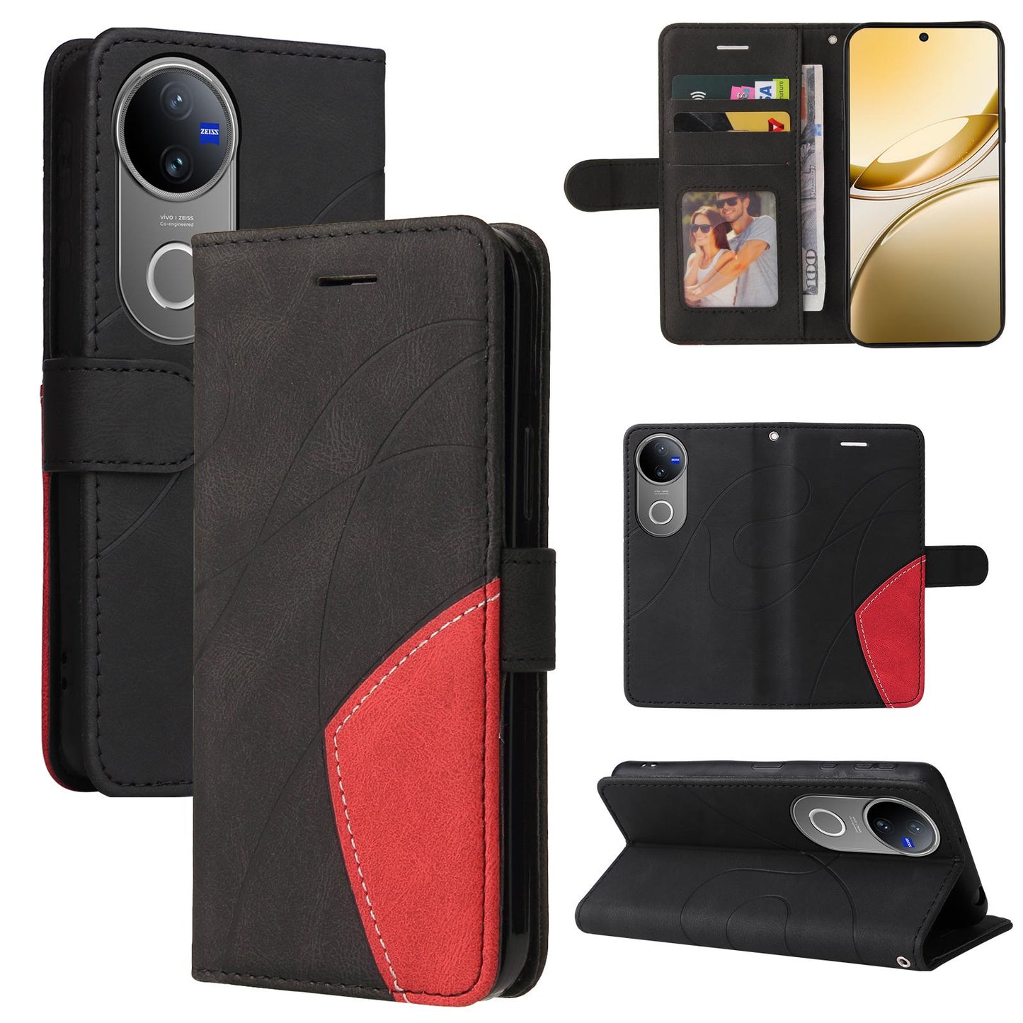 For vivo V50 5G Global Dual-color Splicing Flip Leather Phone Case(Black)