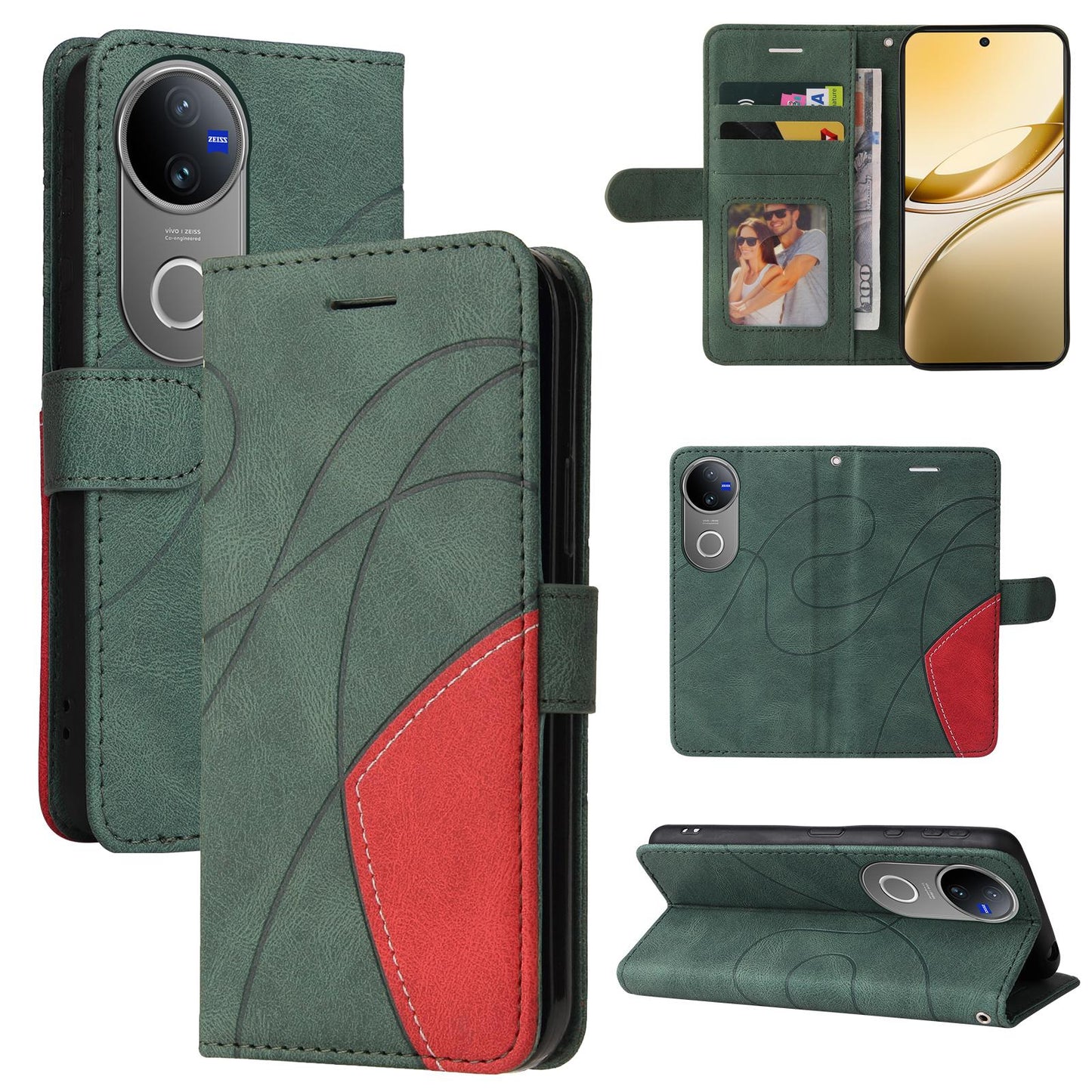 For vivo V50 5G Global Dual-color Splicing Flip Leather Phone Case(Green)