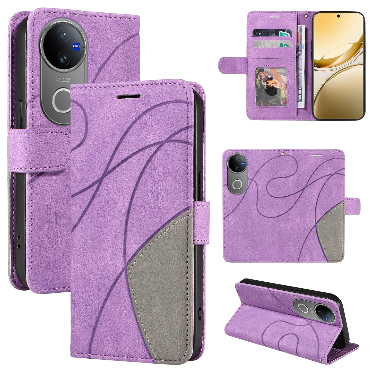 For vivo V50 5G Global Dual-color Splicing Flip Leather Phone Case(Purple)