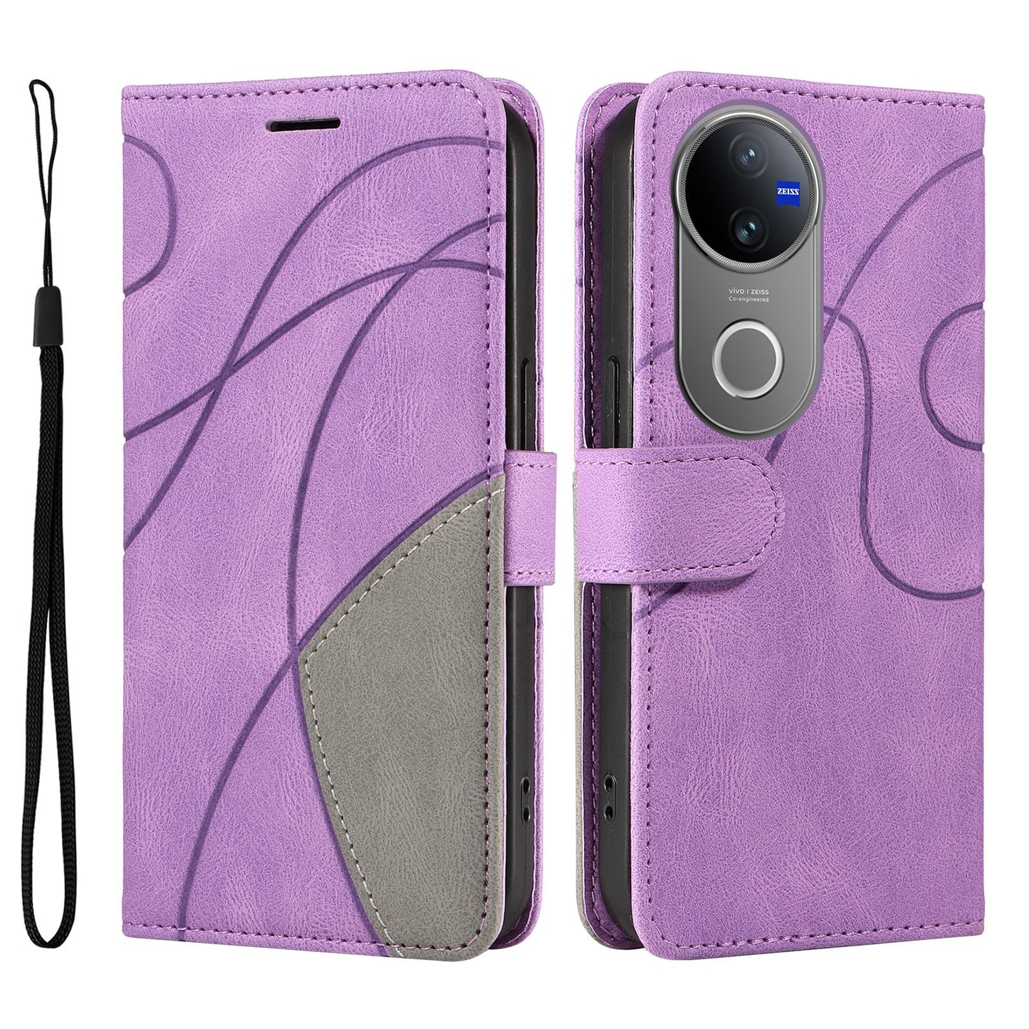 For vivo V50 5G Global Dual-color Splicing Flip Leather Phone Case(Purple)
