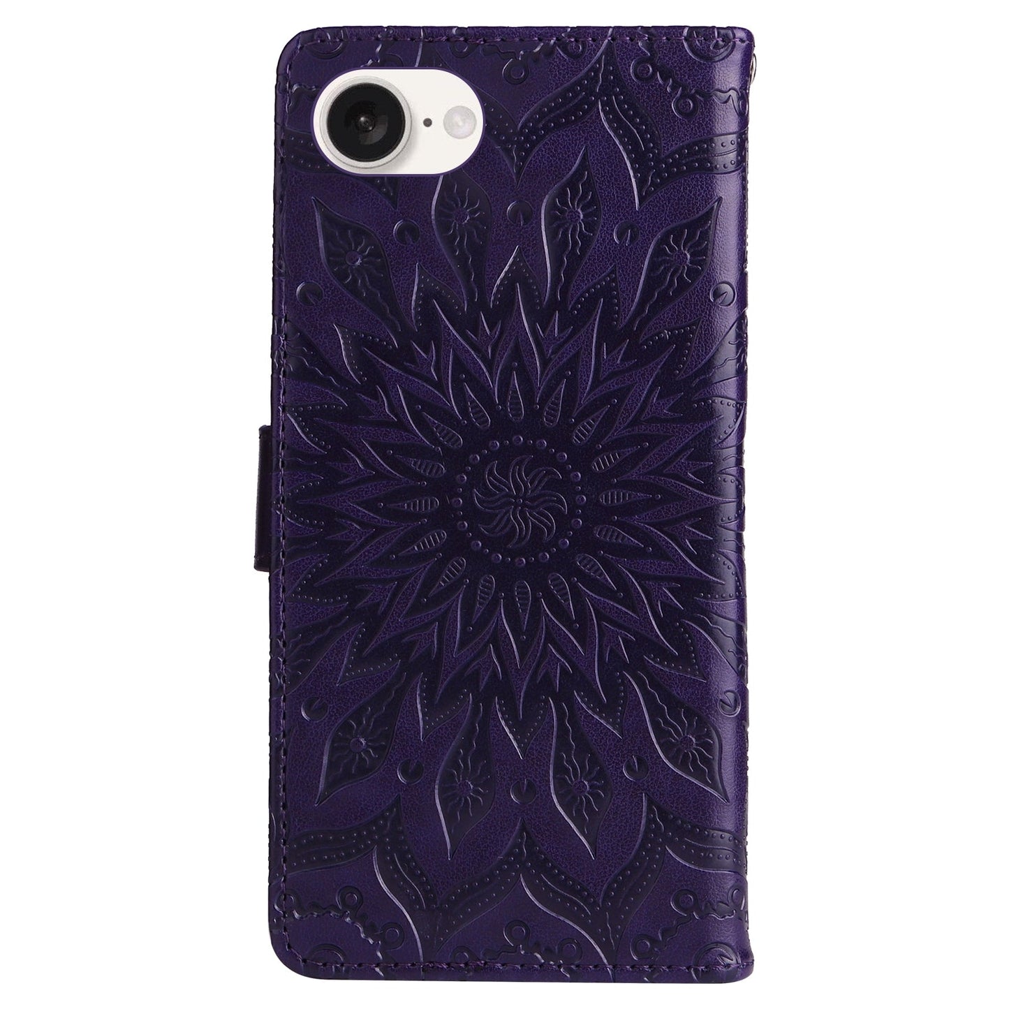 For iPhone 16e Embossed Sunflower Pattern Flip Leather Phone Case(Purple)