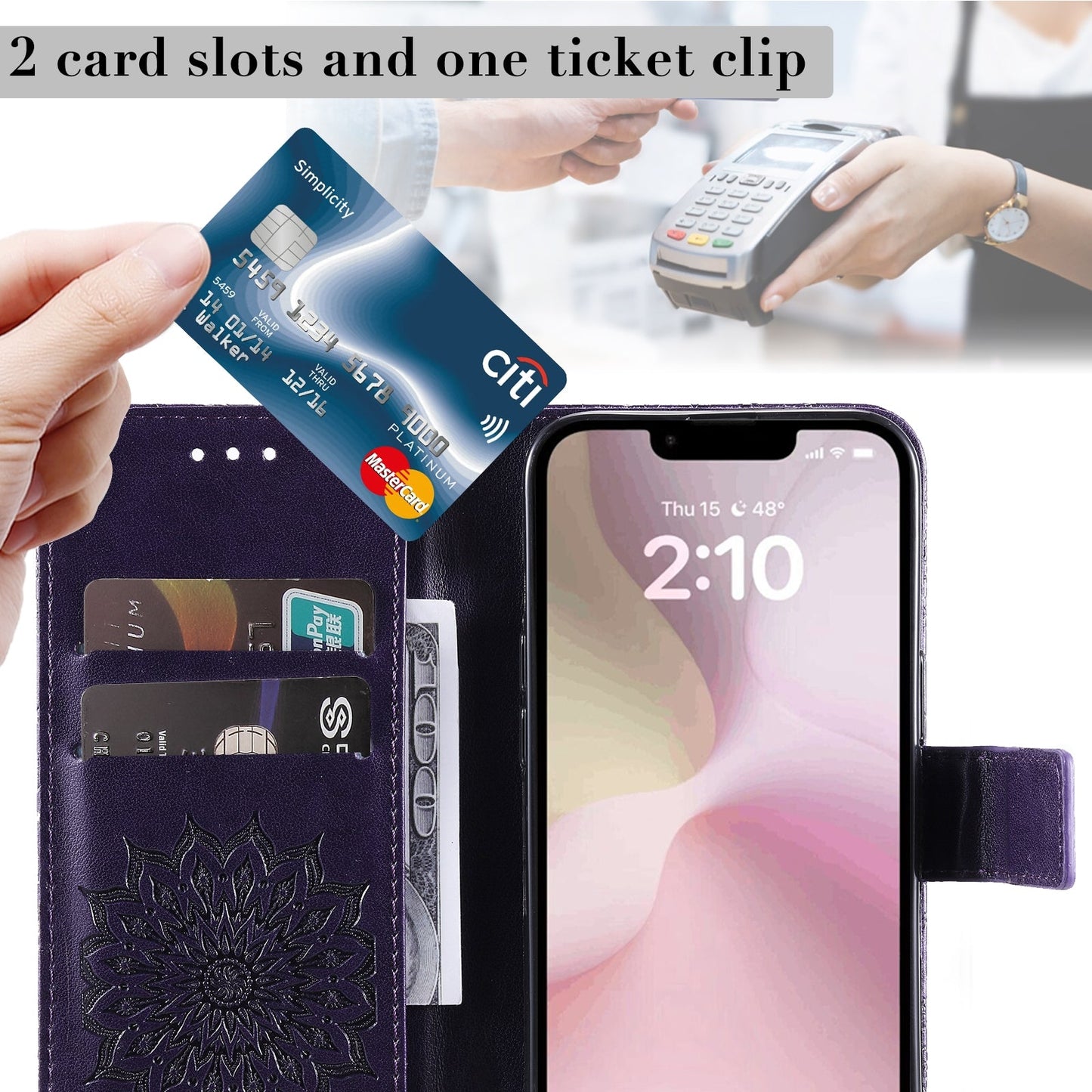 For iPhone 16e Embossed Sunflower Pattern Flip Leather Phone Case(Purple)