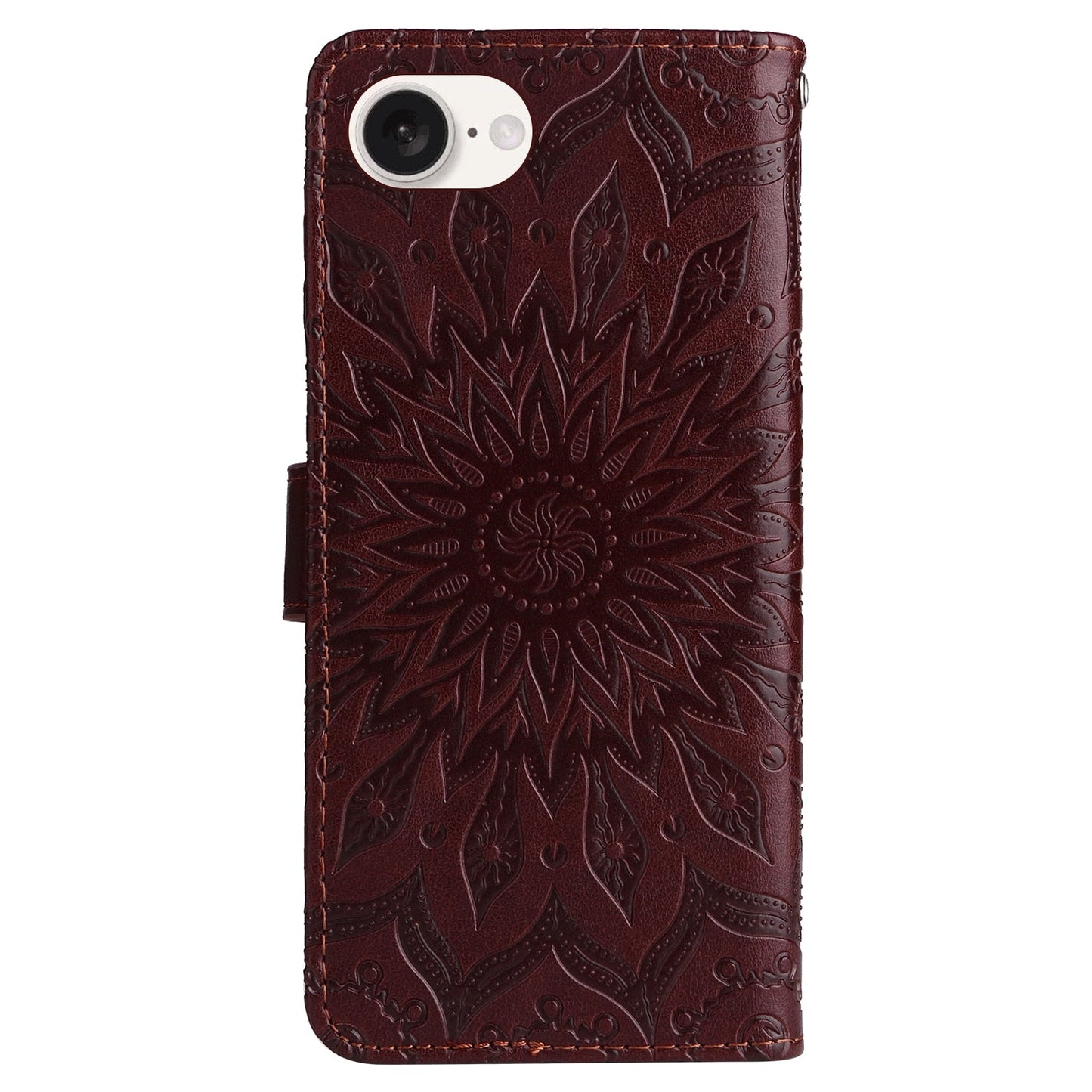 For iPhone 16e Embossed Sunflower Pattern Flip Leather Phone Case(Brown)