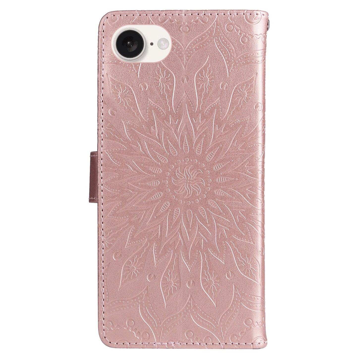 For iPhone 16e Embossed Sunflower Pattern Flip Leather Phone Case(Rose Gold)