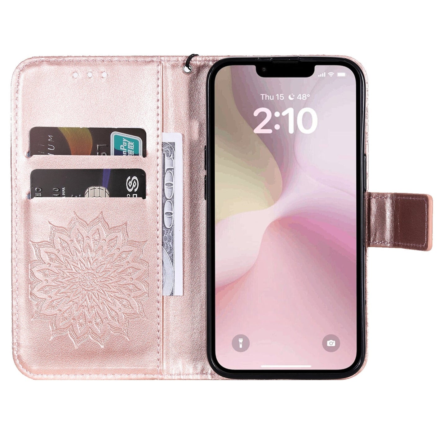 For iPhone 16e Embossed Sunflower Pattern Flip Leather Phone Case(Rose Gold)