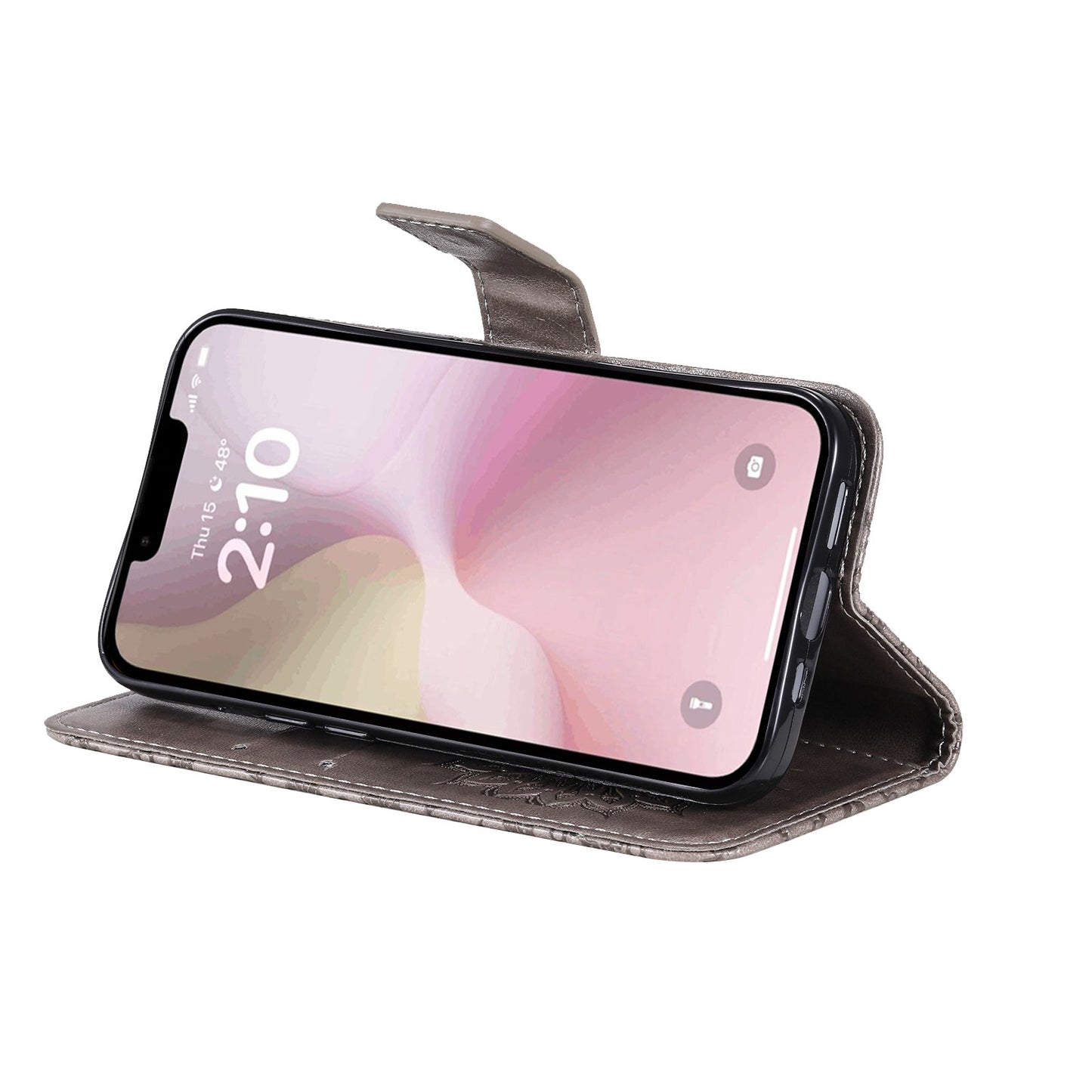 For iPhone 16e Embossed Sunflower Pattern Flip Leather Phone Case(Grey)