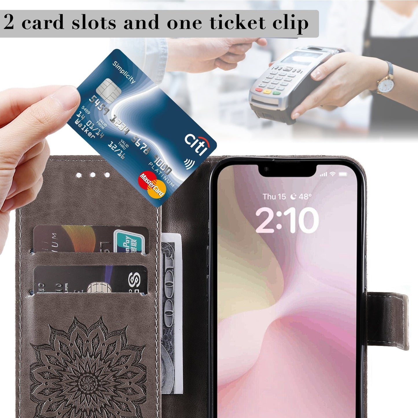 For iPhone 16e Embossed Sunflower Pattern Flip Leather Phone Case(Grey)