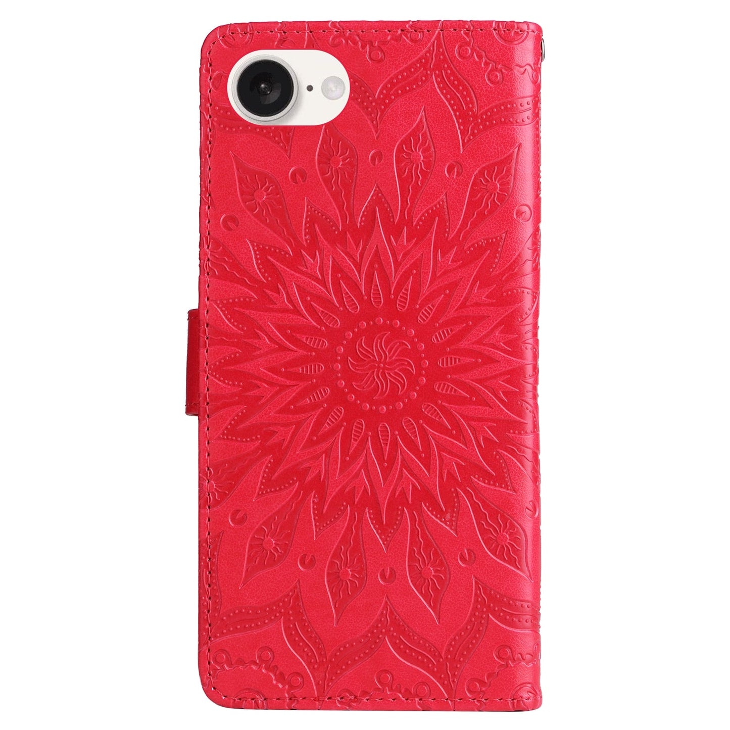 For iPhone 16e Embossed Sunflower Pattern Flip Leather Phone Case(Red)