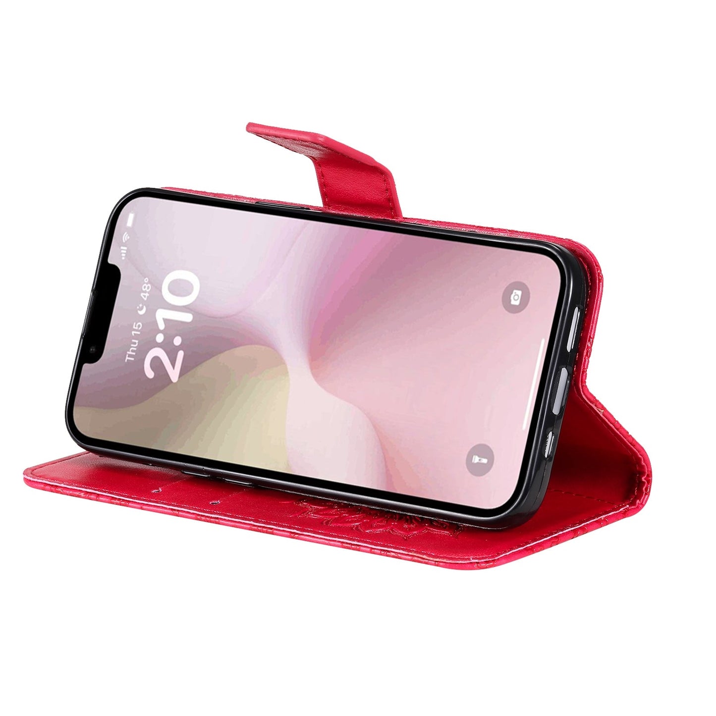 For iPhone 16e Embossed Sunflower Pattern Flip Leather Phone Case(Red)