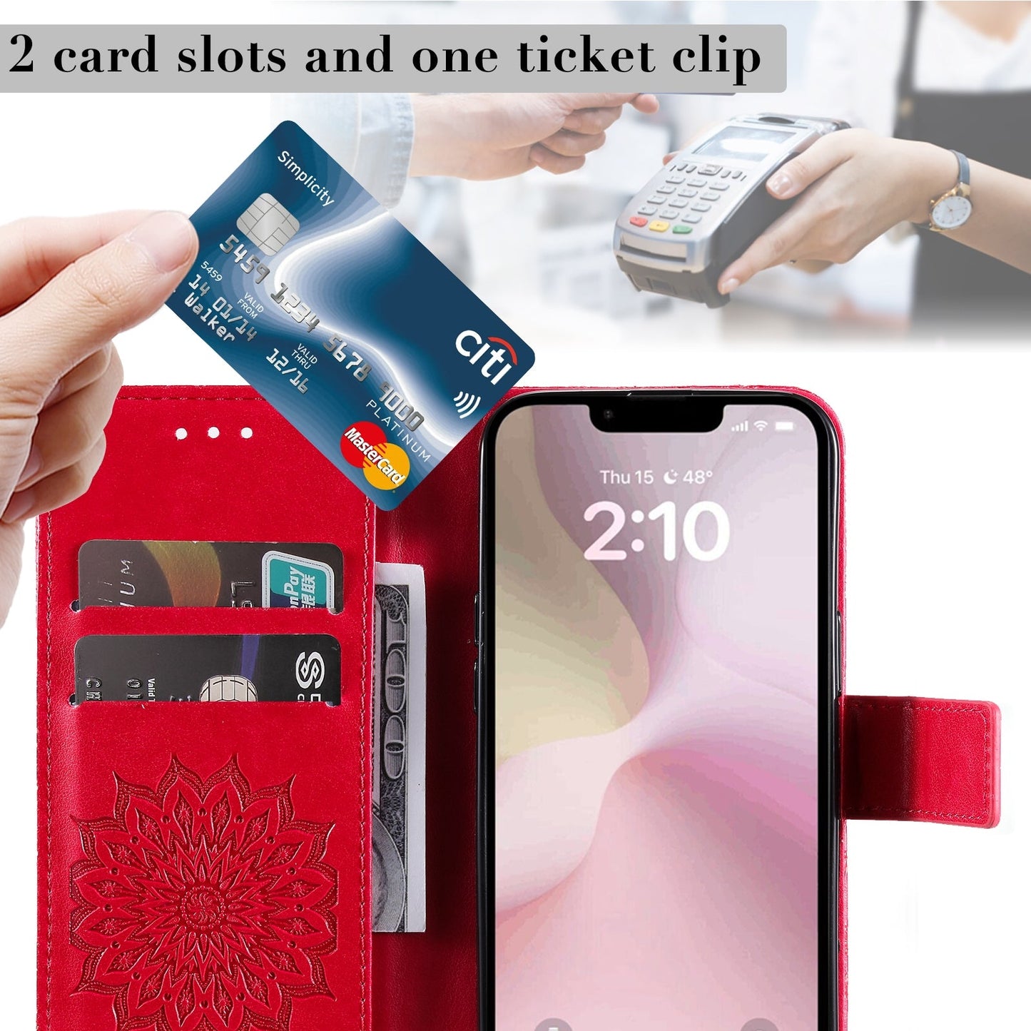 For iPhone 16e Embossed Sunflower Pattern Flip Leather Phone Case(Red)