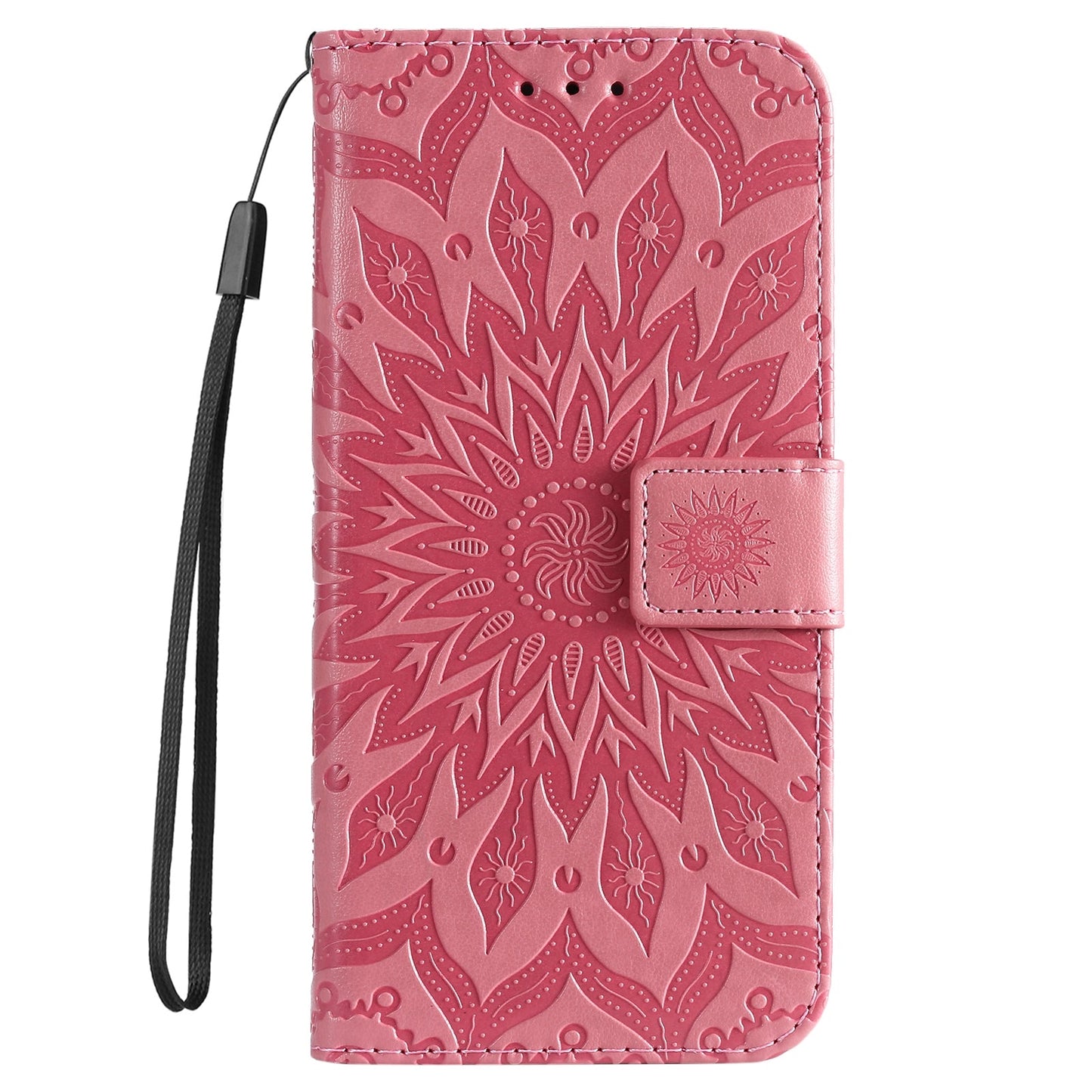 For iPhone 16e Embossed Sunflower Pattern Flip Leather Phone Case(Pink)