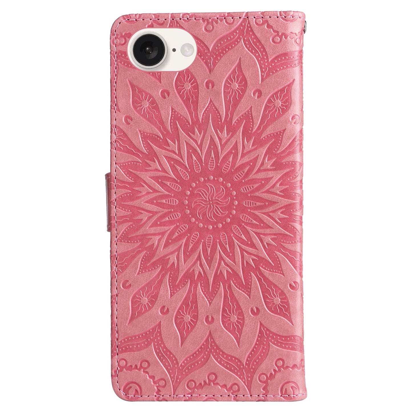 For iPhone 16e Embossed Sunflower Pattern Flip Leather Phone Case(Pink)