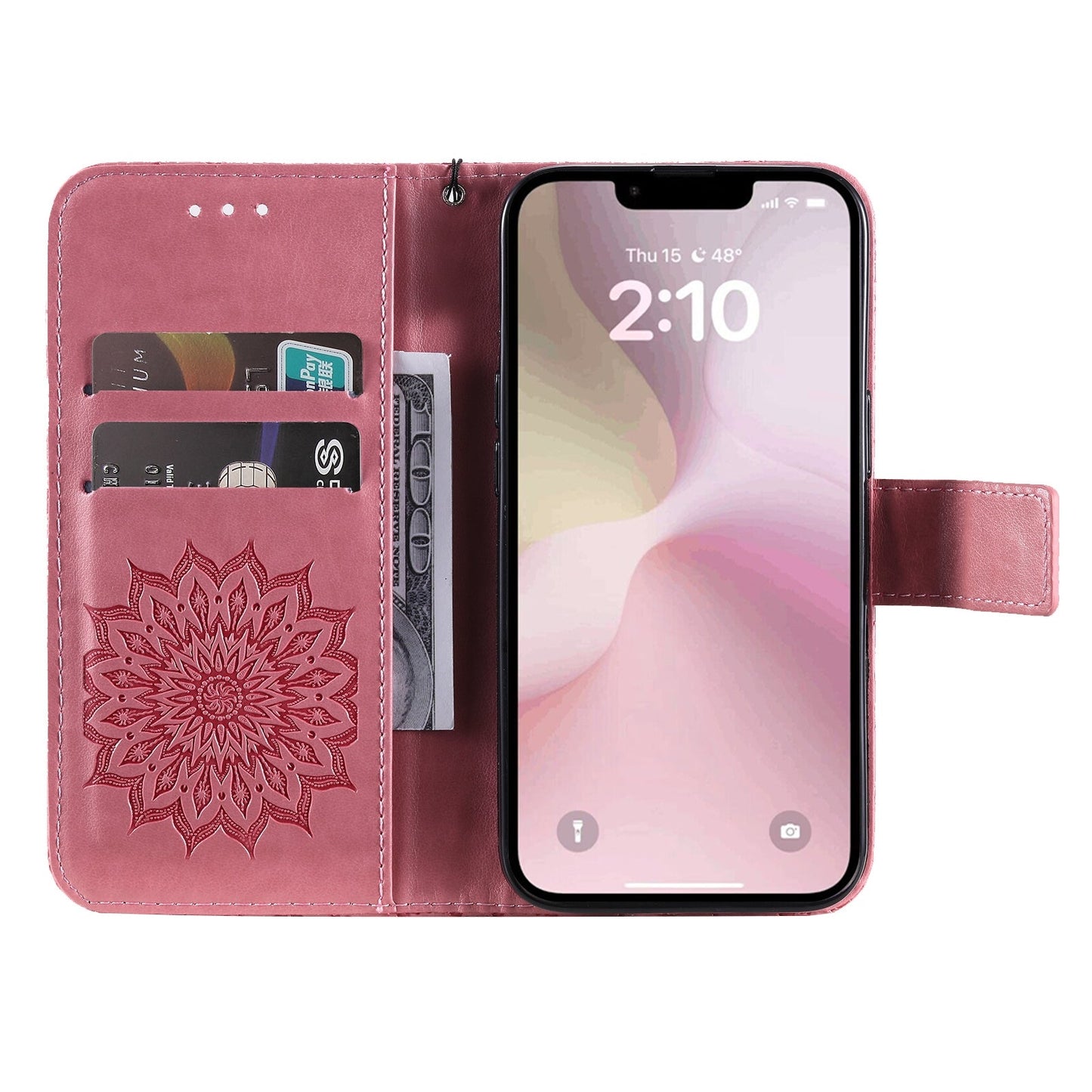For iPhone 16e Embossed Sunflower Pattern Flip Leather Phone Case(Pink)
