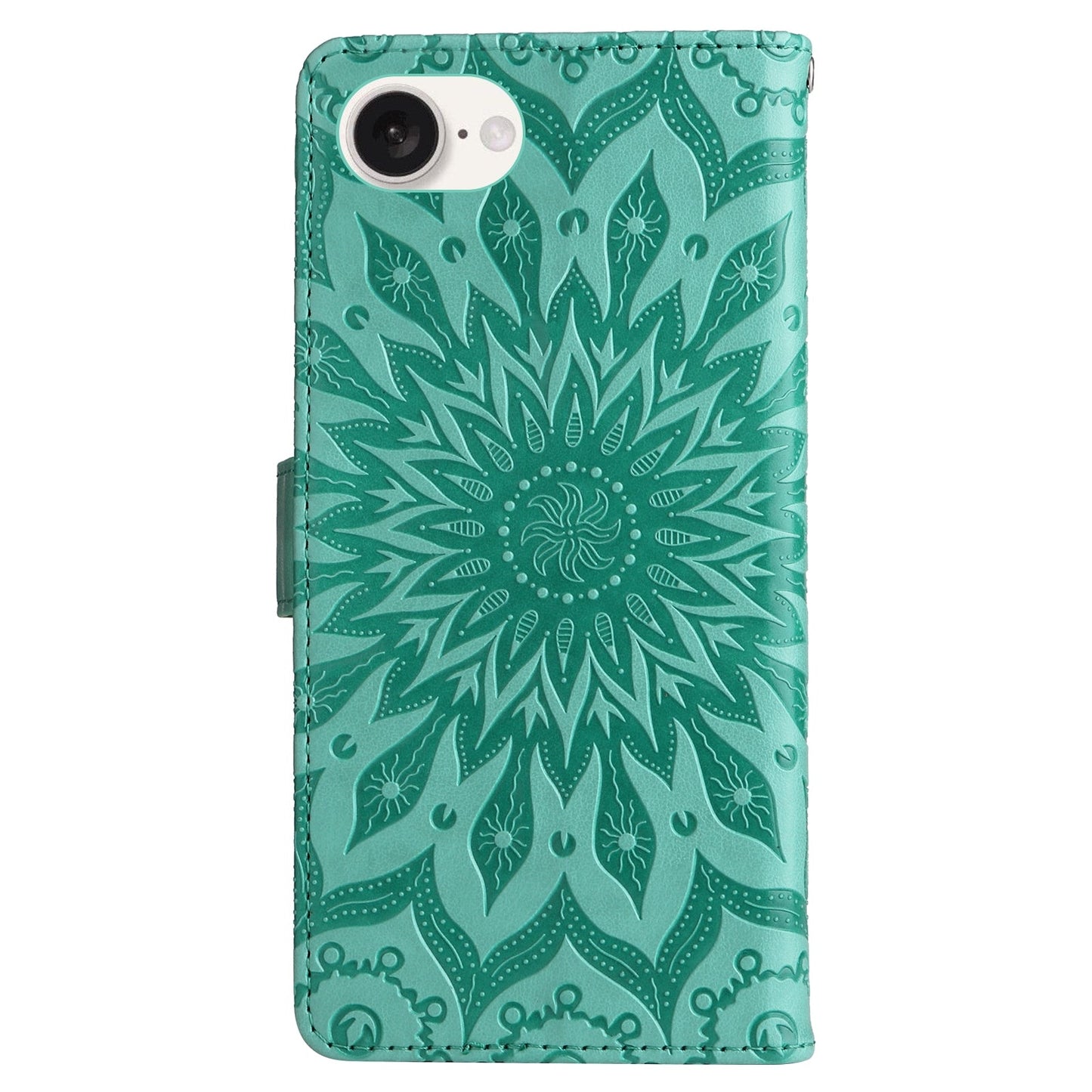For iPhone 16e Embossed Sunflower Pattern Flip Leather Phone Case(Green)