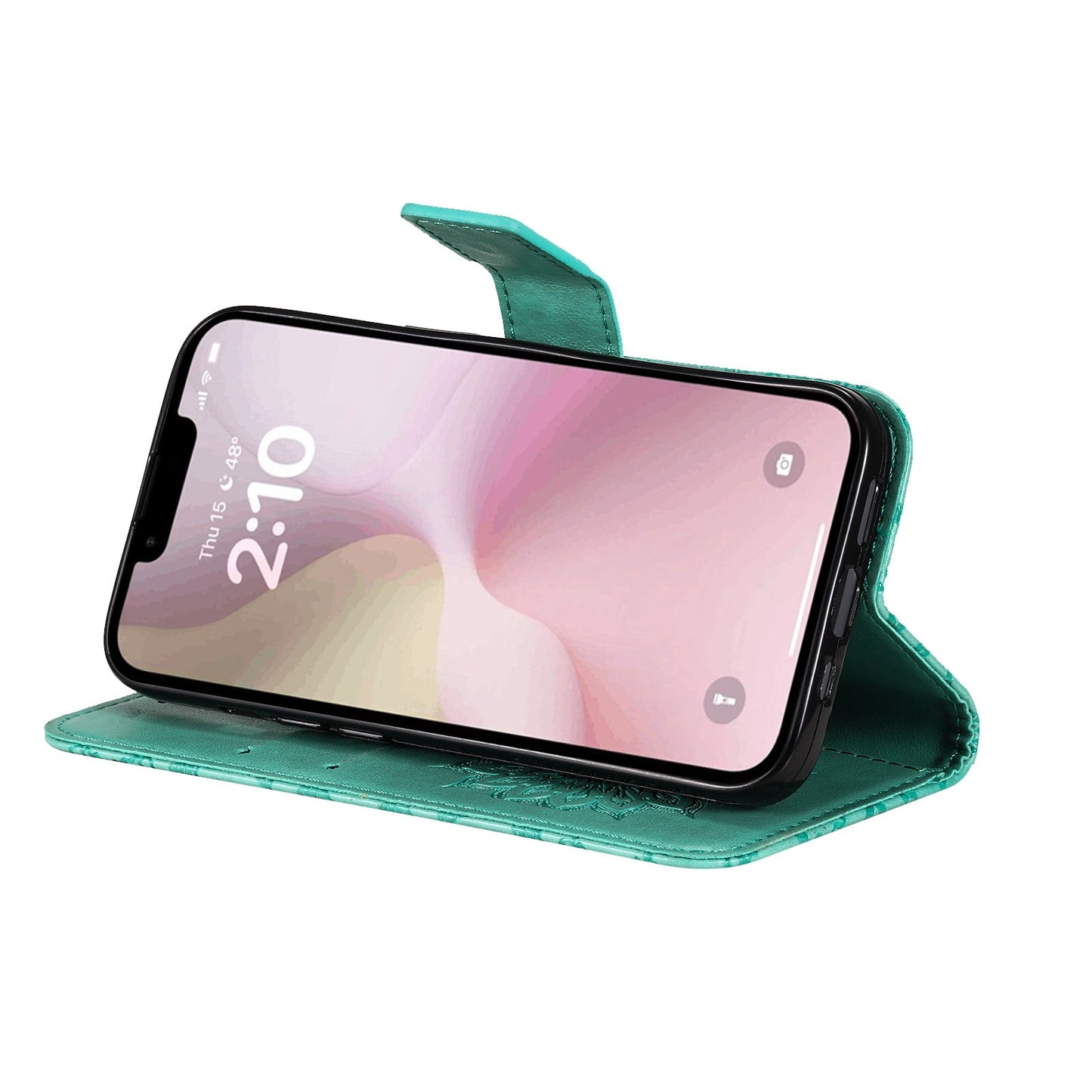 For iPhone 16e Embossed Sunflower Pattern Flip Leather Phone Case(Green)