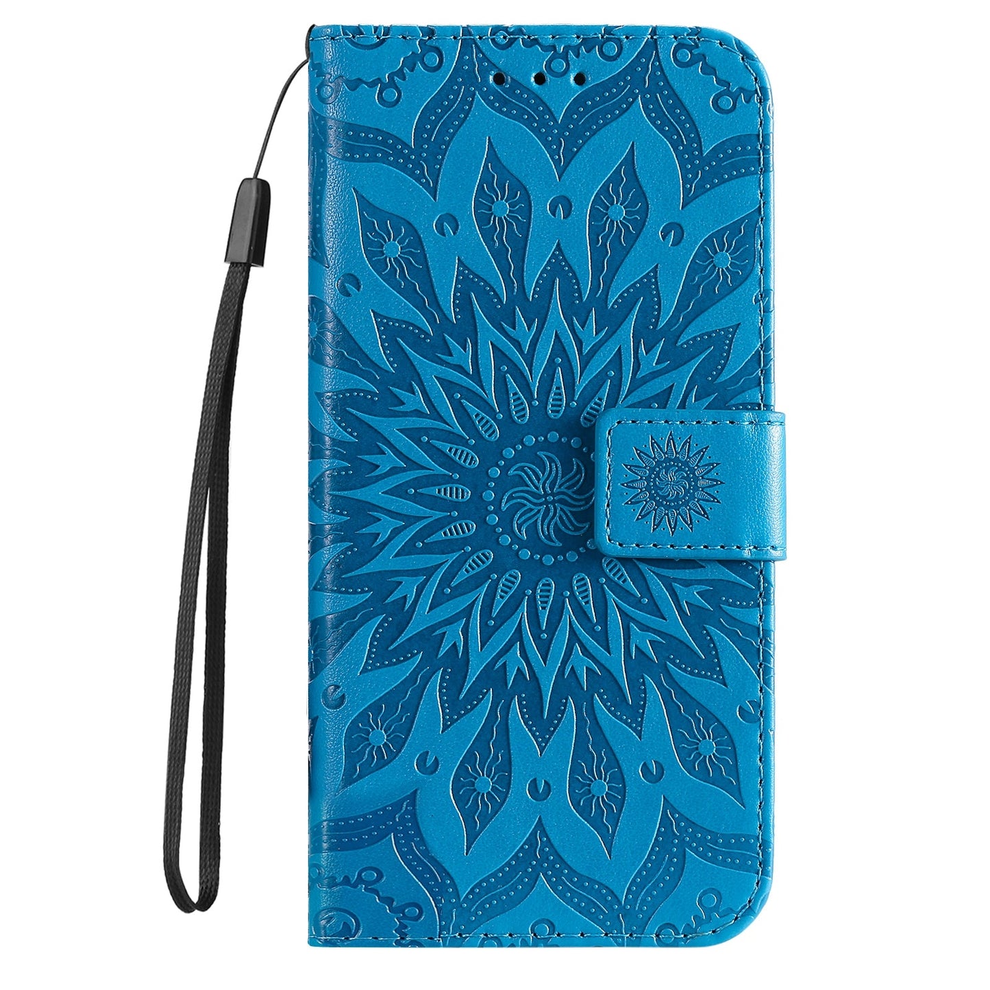 For iPhone 16e Embossed Sunflower Pattern Flip Leather Phone Case(Blue)