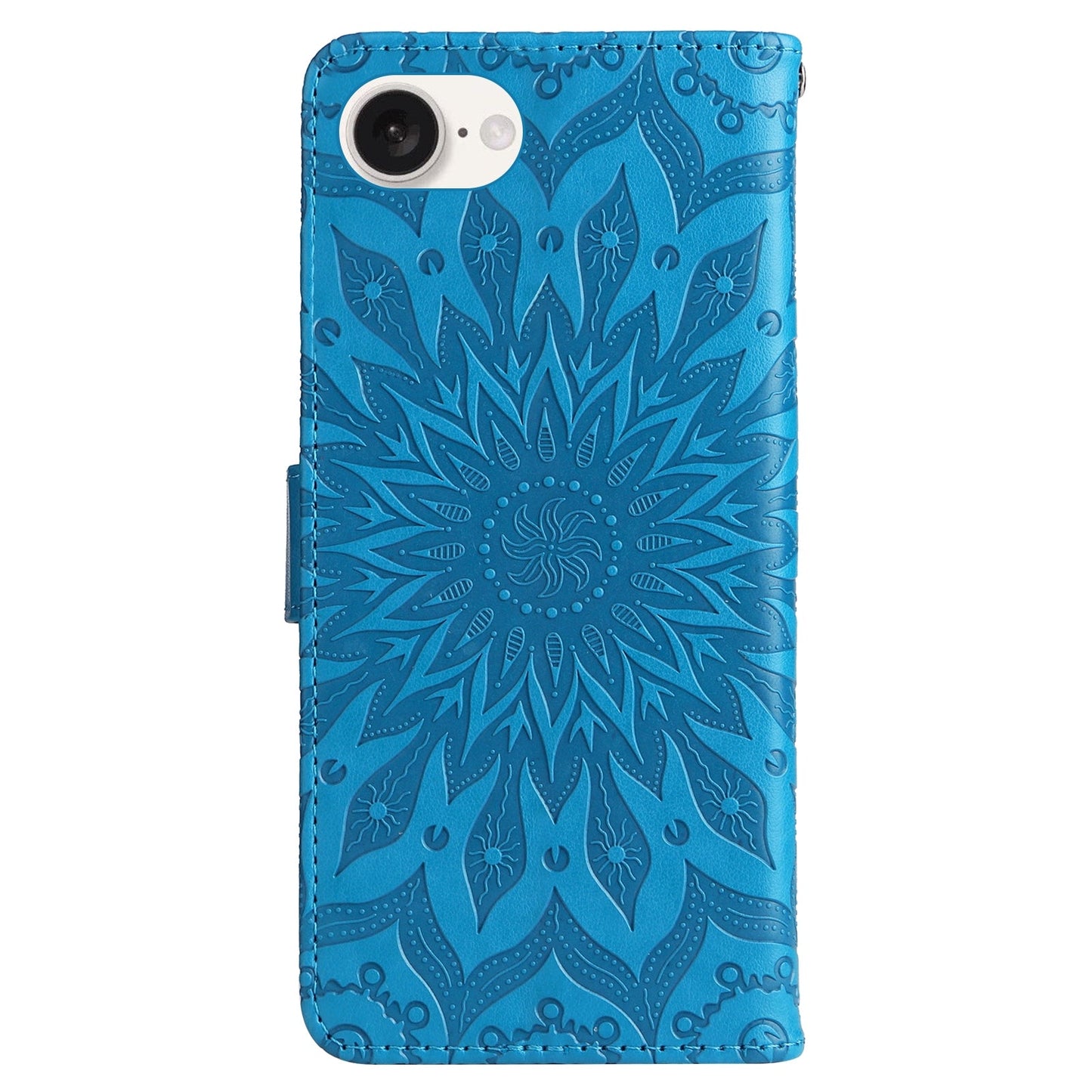 For iPhone 16e Embossed Sunflower Pattern Flip Leather Phone Case(Blue)