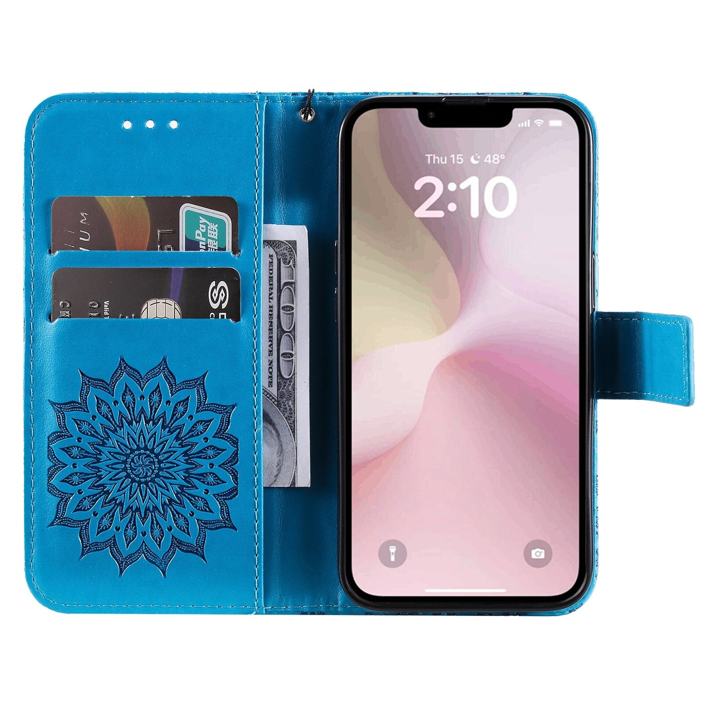 For iPhone 16e Embossed Sunflower Pattern Flip Leather Phone Case(Blue)