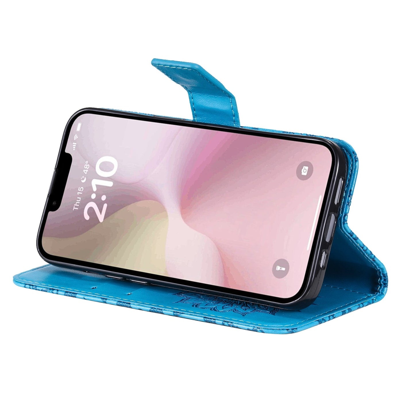 For iPhone 16e Embossed Sunflower Pattern Flip Leather Phone Case(Blue)