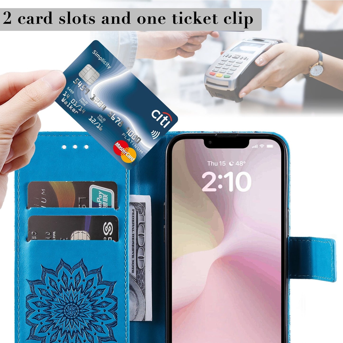 For iPhone 16e Embossed Sunflower Pattern Flip Leather Phone Case(Blue)