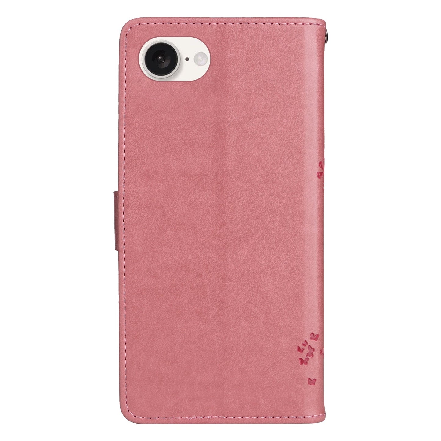 For iPhone 16e Tree & Cat Embossed Pattern Flip Leather Phone Case(Pink)