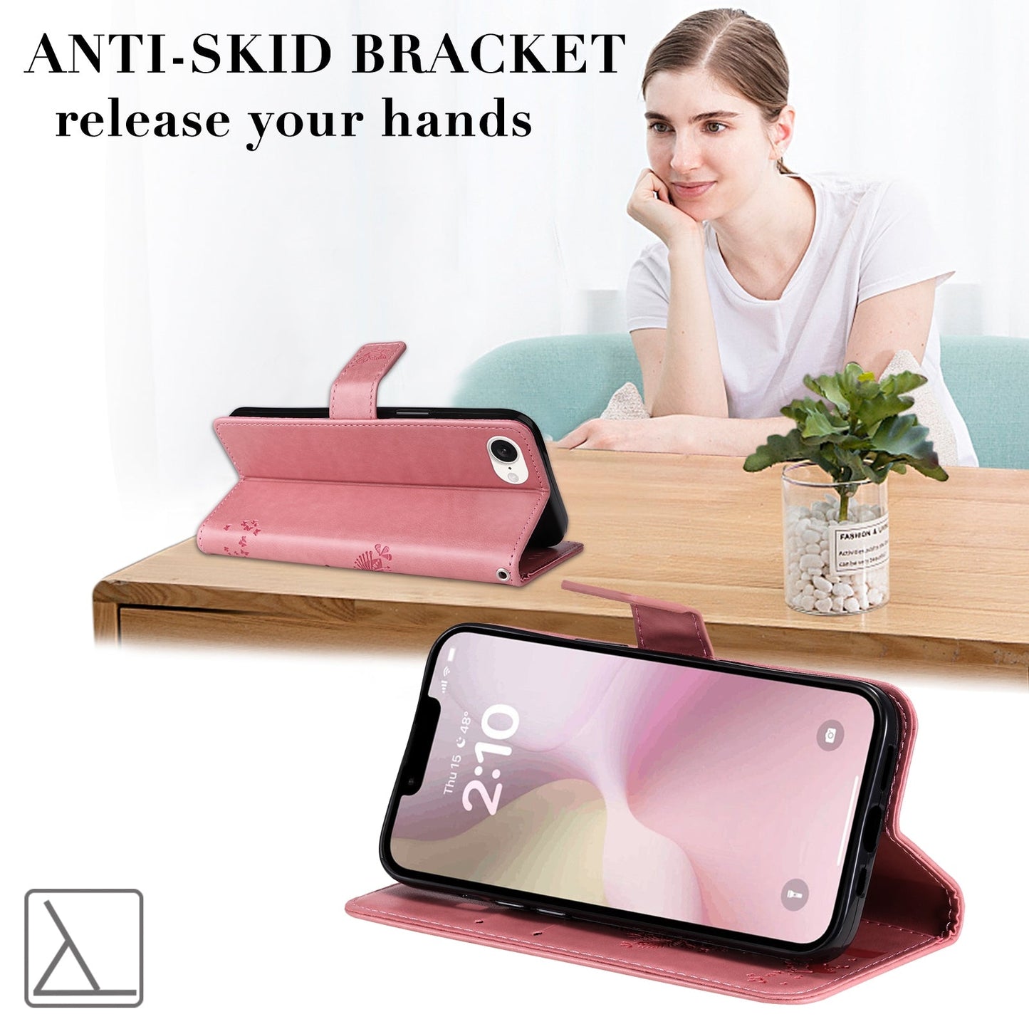 For iPhone 16e Tree & Cat Embossed Pattern Flip Leather Phone Case(Pink)