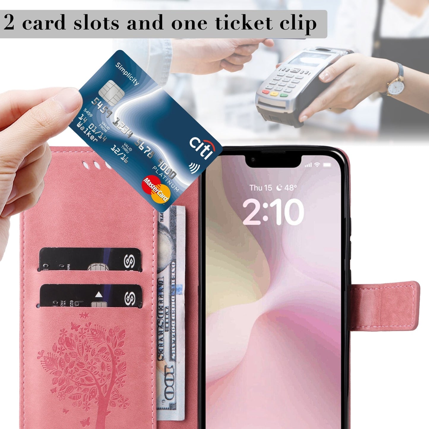 For iPhone 16e Tree & Cat Embossed Pattern Flip Leather Phone Case(Pink)