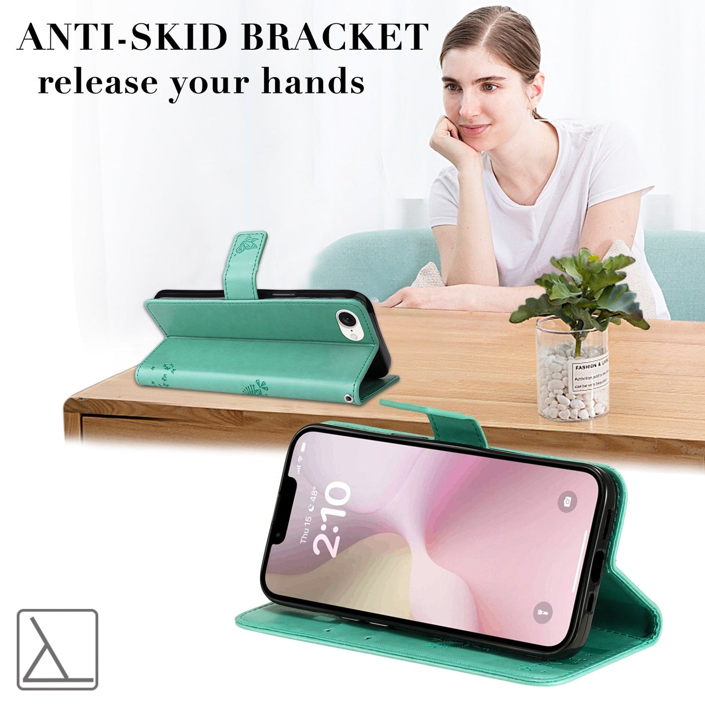 For iPhone 16e Tree & Cat Embossed Pattern Flip Leather Phone Case(Green)