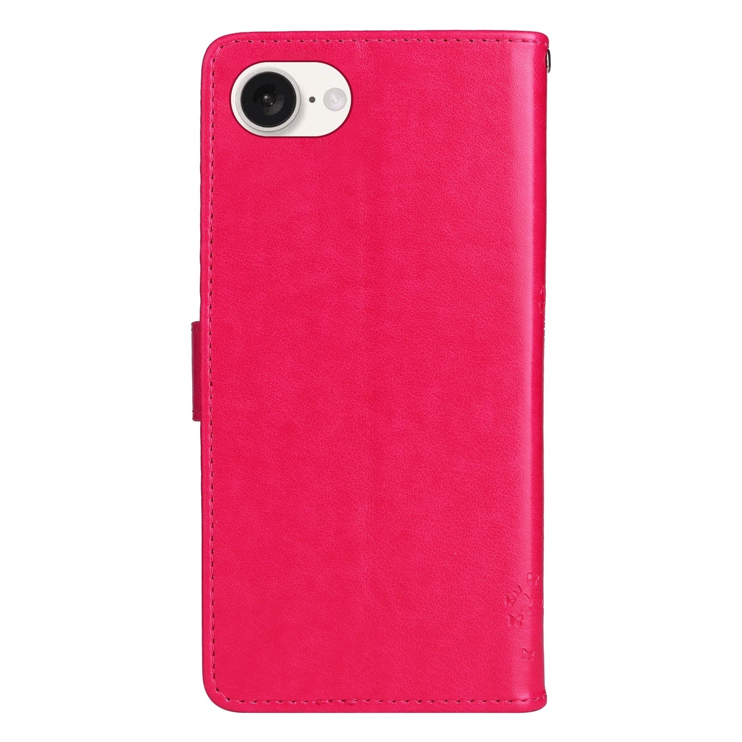 For iPhone 16e Tree & Cat Embossed Pattern Flip Leather Phone Case(Rose Red)