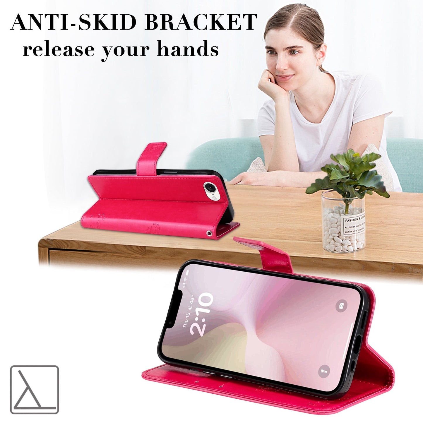 For iPhone 16e Tree & Cat Embossed Pattern Flip Leather Phone Case(Rose Red)