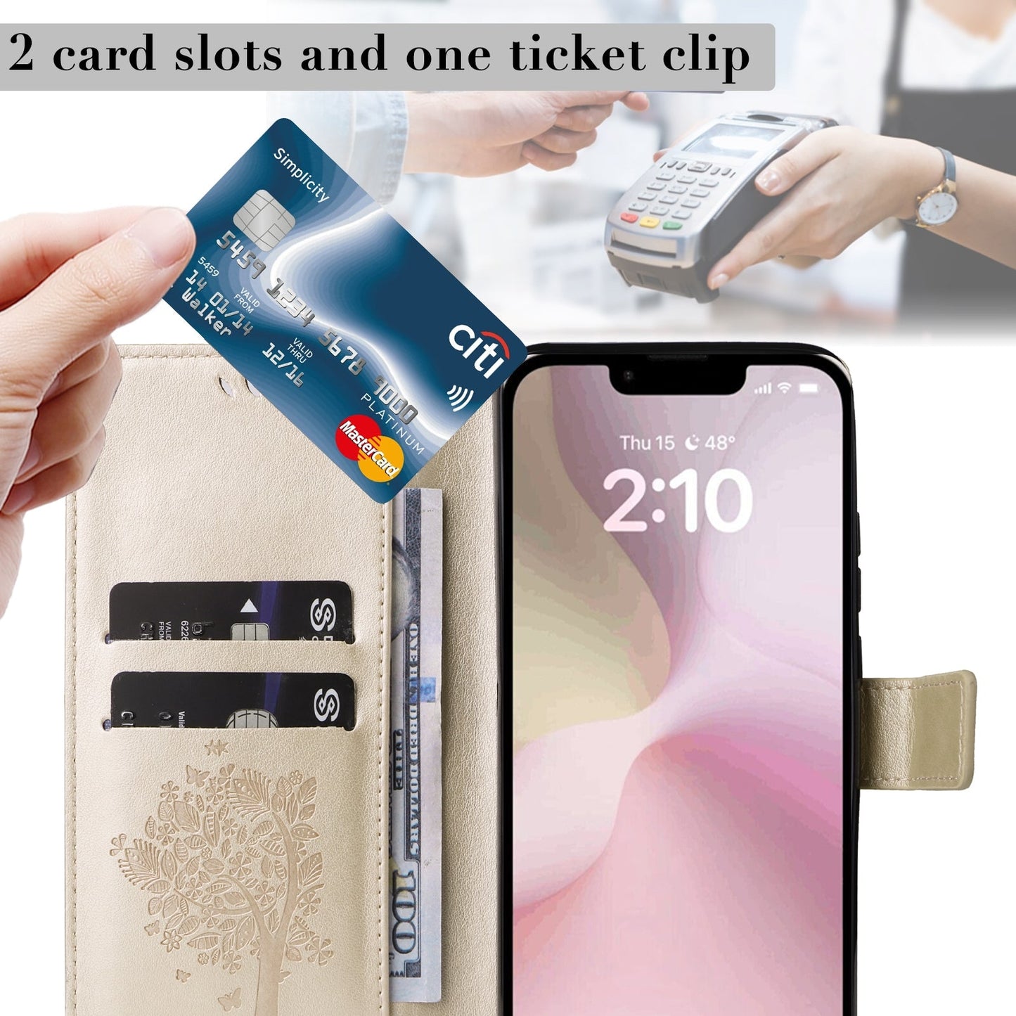 For iPhone 16e Tree & Cat Embossed Pattern Flip Leather Phone Case(Gold)