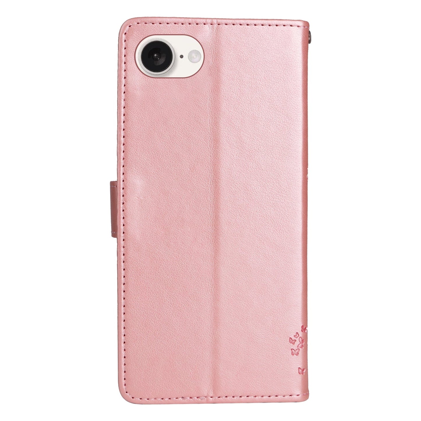 For iPhone 16e Tree & Cat Embossed Pattern Flip Leather Phone Case(Rose Gold)