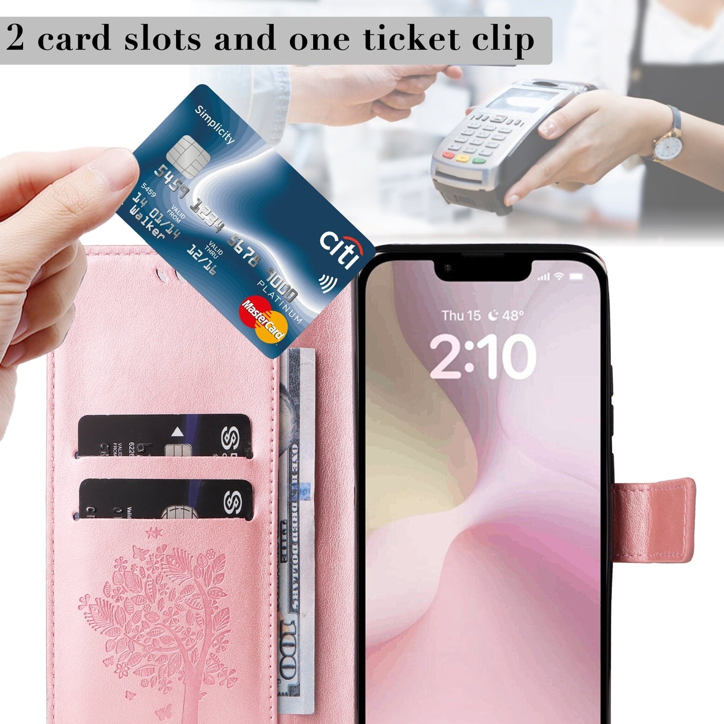 For iPhone 16e Tree & Cat Embossed Pattern Flip Leather Phone Case(Rose Gold)