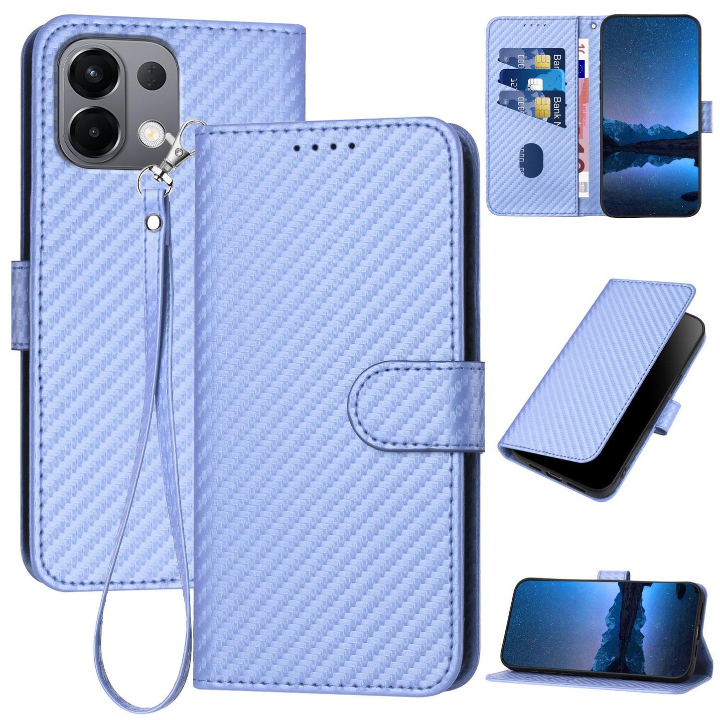 For OPPO K13 5G YX0070 Carbon Fiber Buckle Leather Phone Case with Lanyard(Light Purple)