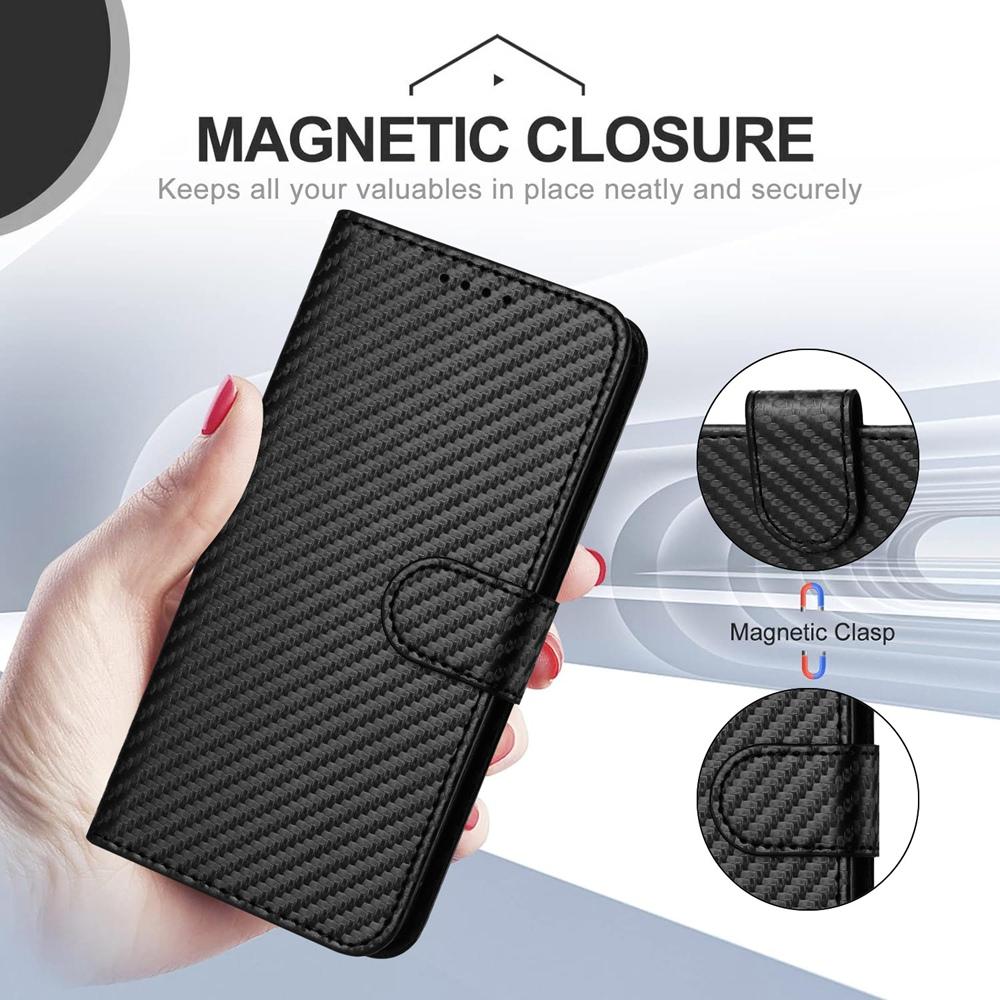 For OPPO K13 5G YX0070 Carbon Fiber Buckle Leather Phone Case with Lanyard(Black)
