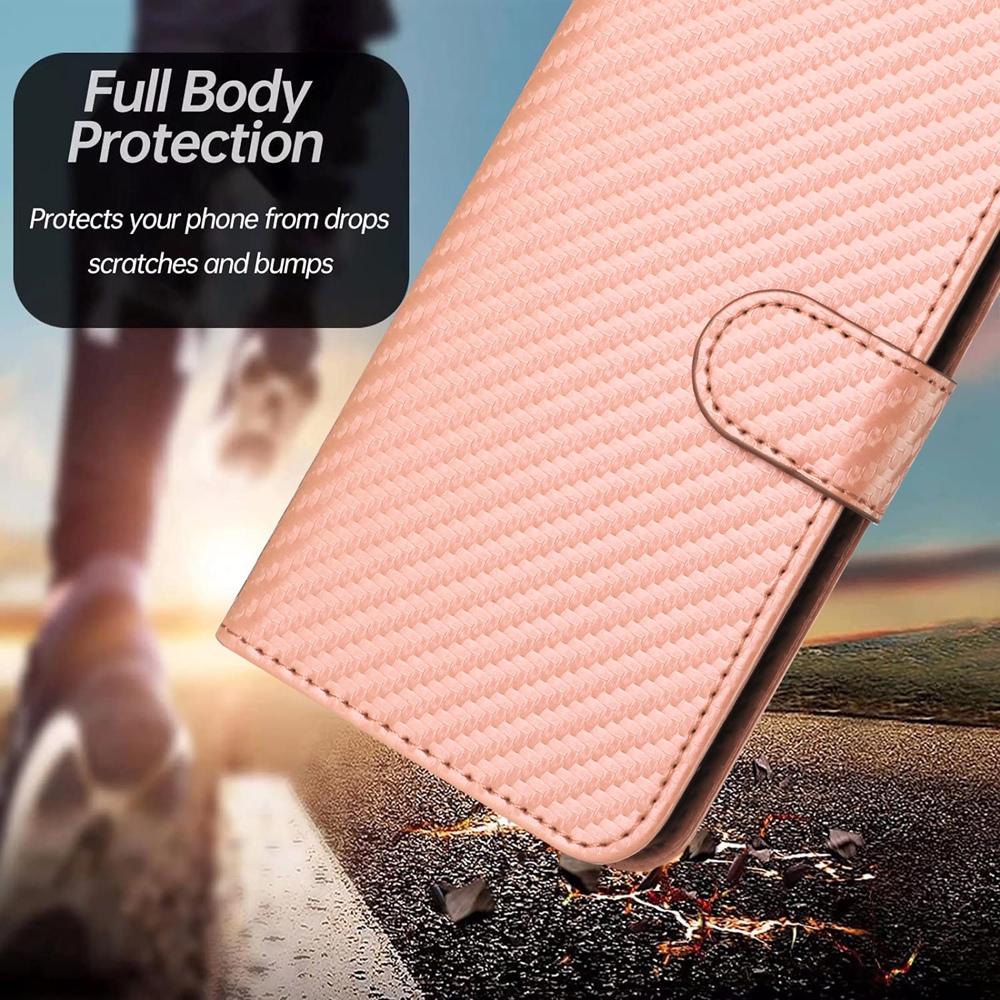 For OPPO K13 5G YX0070 Carbon Fiber Buckle Leather Phone Case with Lanyard(Pink)