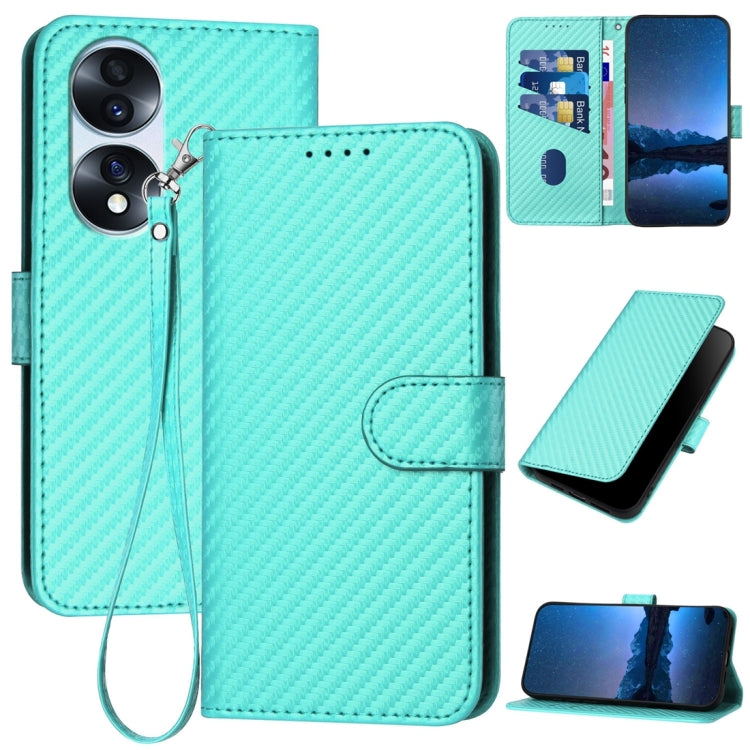 For Honor 70 Pro / 70 Pro+ YX0070 Carbon Fiber Buckle Leather Phone Case with Lanyard(Light Blue)