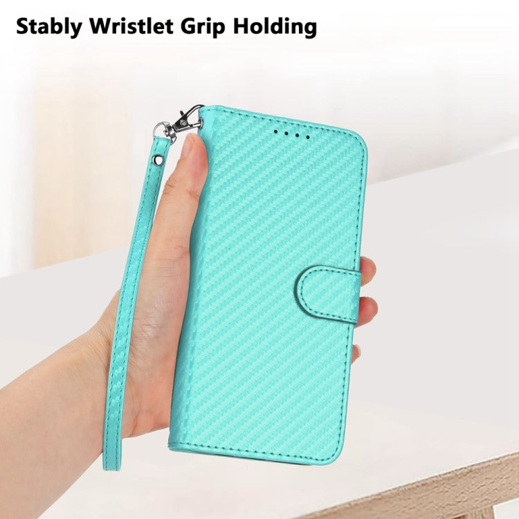 For Honor 100 YX0070 Carbon Fiber Buckle Leather Phone Case with Lanyard(Light Blue)