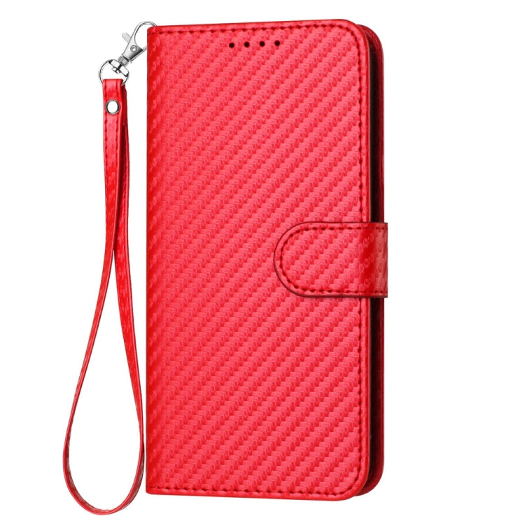 For Honor X50i 5G / 90 Lite YX0070 Carbon Fiber Buckle Leather Phone Case with Lanyard(Red)