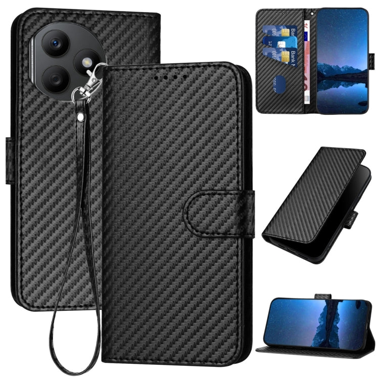 For Honor X50i+ YX0070 Carbon Fiber Buckle Leather Phone Case with Lanyard(Black)
