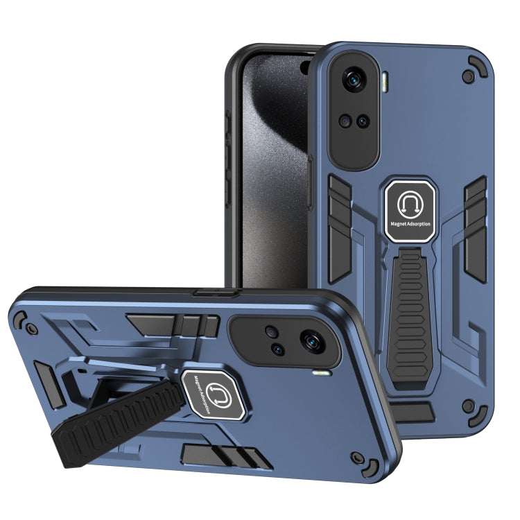 For Honor 90 Lite Shockproof Holder Phone Case(Blue)